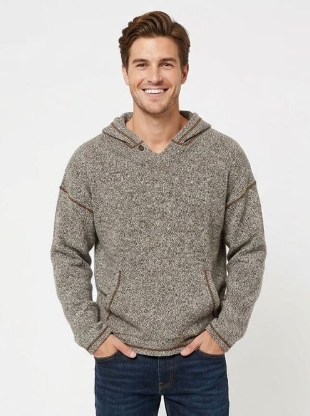 Calvin Klein 100% Lambswool Hoodie Sweater Grey Marl Size L MNR3580 Vintage